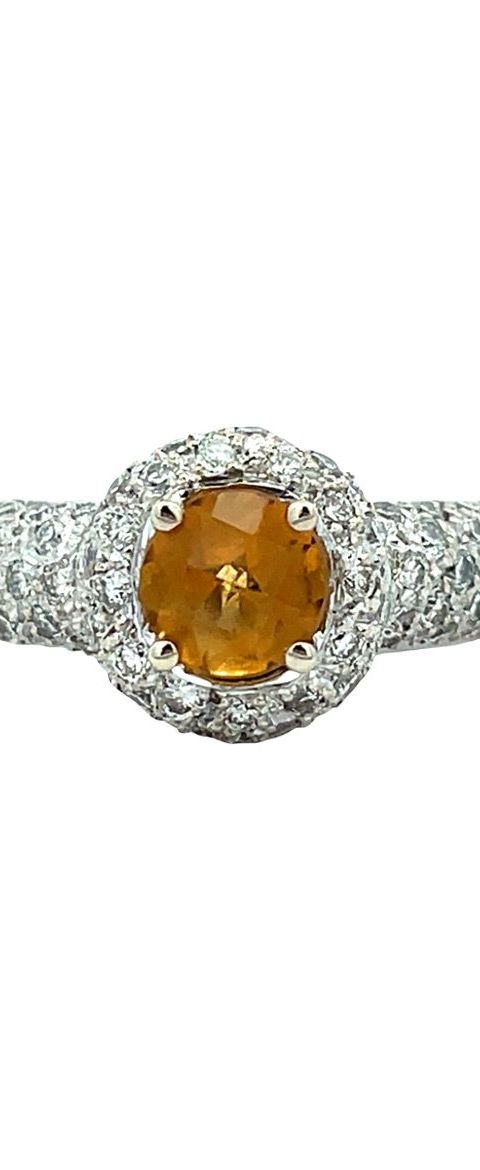 Vintage 18K White Gold Cluster Ring with Citrine and Diamond